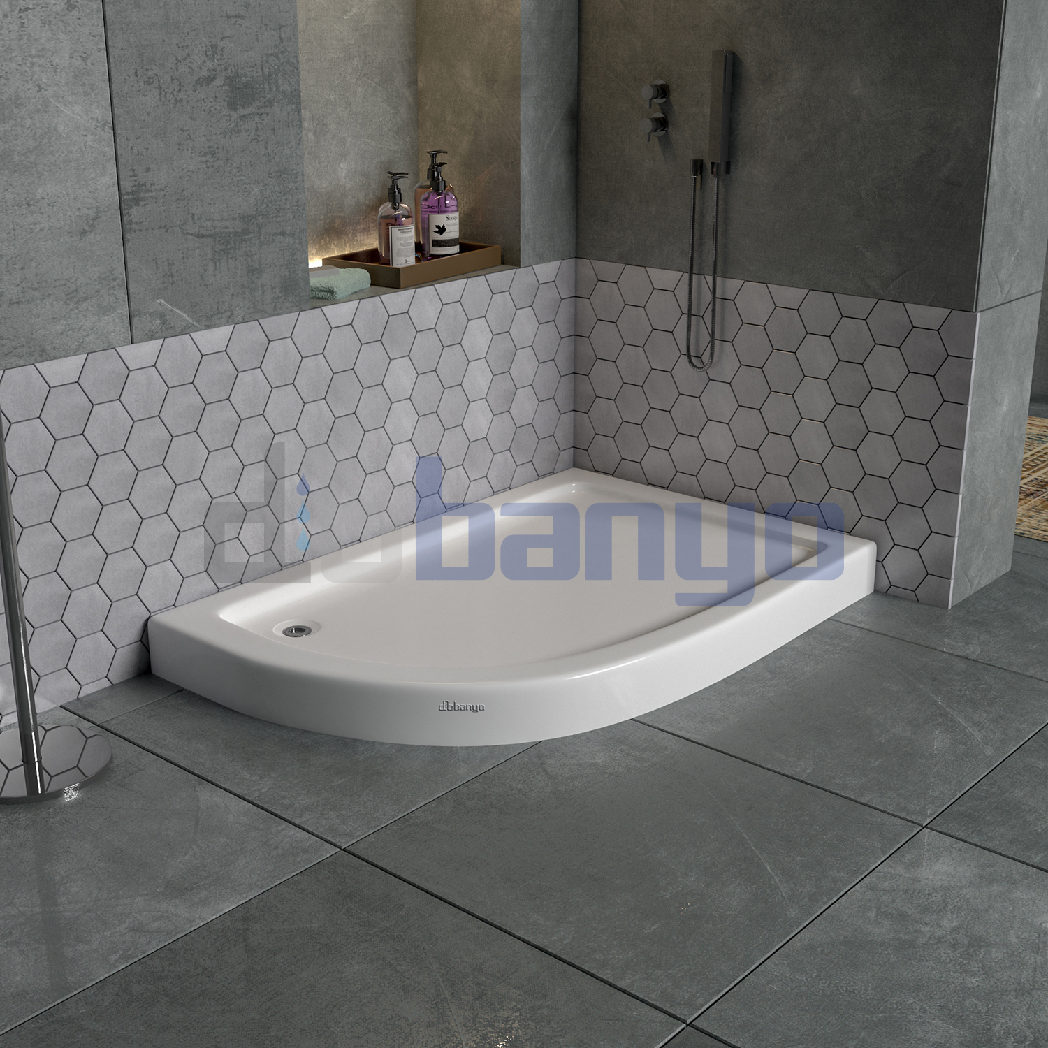 dbbanyo - 70*90 cm  Sağ Asimetrik H11 Monoblok Duş Teknesi