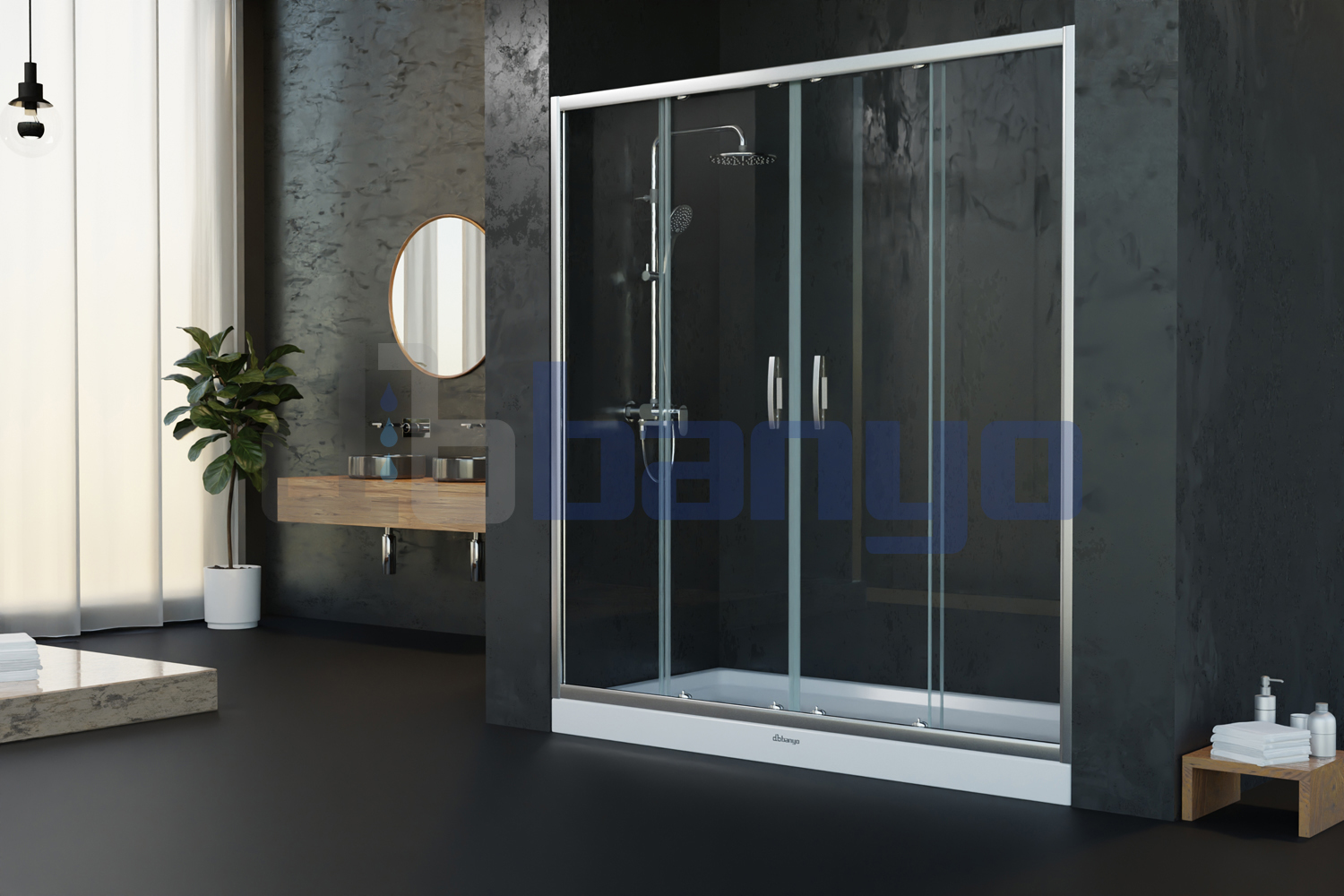 dbbanyo - 140-150 cm  İnci 6 Ön Cephe Girişli Sürgülü 2 Sabit 2 Hareketli Duşakabin