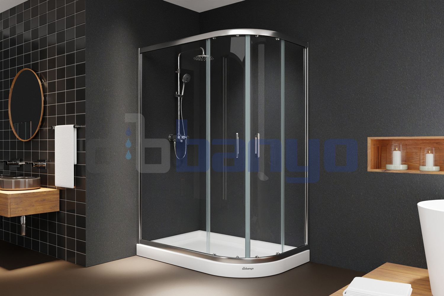 dbbanyo - 70*100 cm  İnci 5 Sol Asimetrik Sürgülü 2 Sabit 2 Hareketli Duşakabin