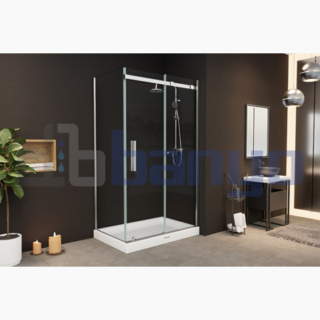 dbbanyo -  Mercan Ön Cephe Girişli Askılı 1 Sabit 1 Hareketli ve Yan Panel Duşakabin